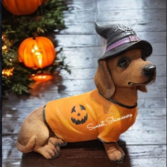 Halloween Dachshund Dog Doxie Witch Hat Jack Pumpkin Sweater Figure Decor NEW - Picture 1 of 6